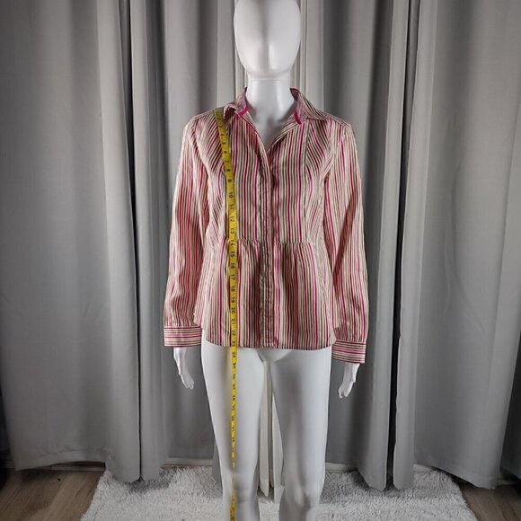 Liz Claiborne 100% Cotton White Tan Pink Striped Button Down Shirt Size Petite M - Picture 5 of 14